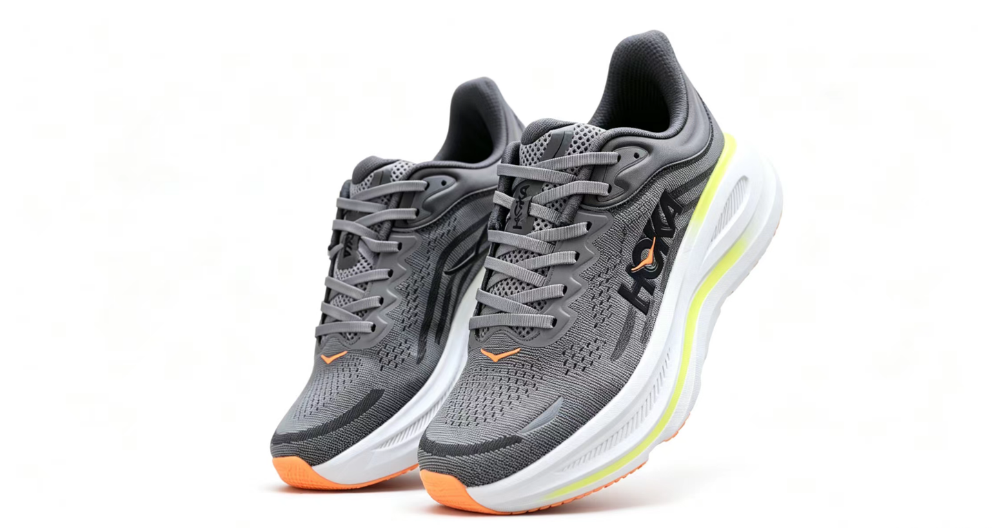 HOKA ONE ONE Bondi 9 – Cushioned Running Shoe in Dark Grey & Neon