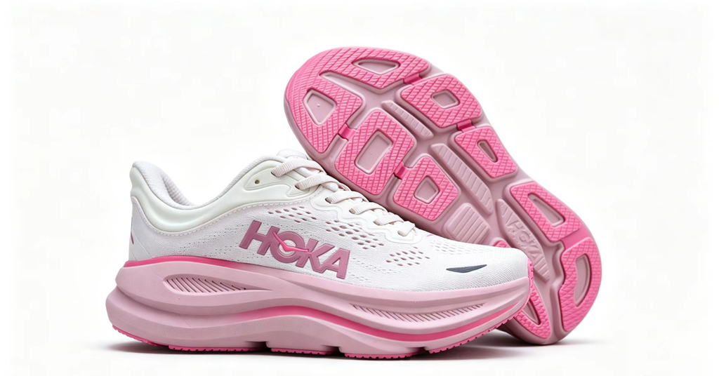 HOKA ONE ONE Bondi 9 – Cushioned Running Shoe in Pink & White