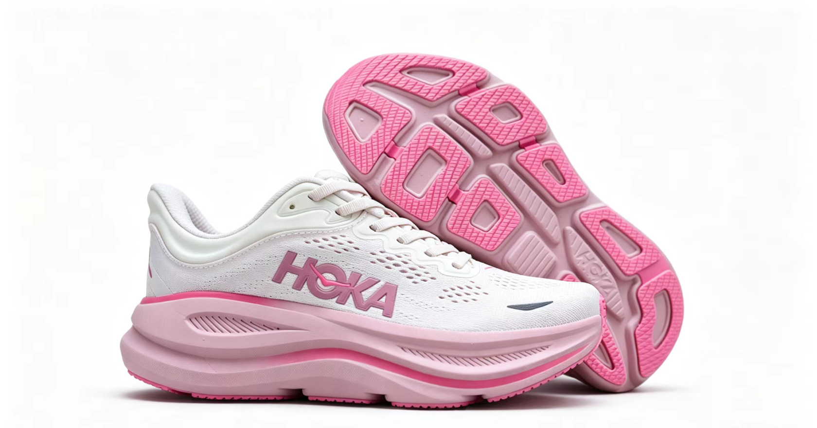 HOKA ONE ONE Bondi 9 – Cushioned Running Shoe in Pink & White