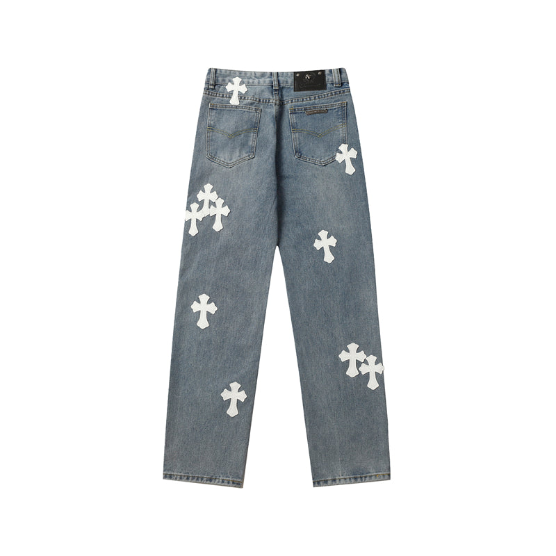 Chrome Hearts Distressed Denim Jeans | Stretch Tapered Fit