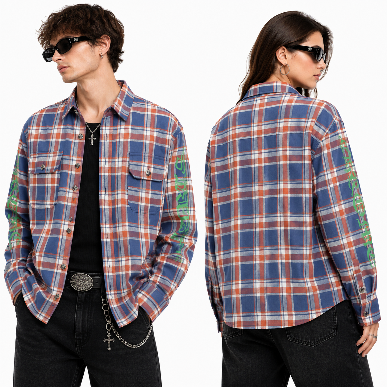 Chrome Hearts 2026 New Striped & Plaid Panel Cardigan-Style Shirt with Silver Hardware