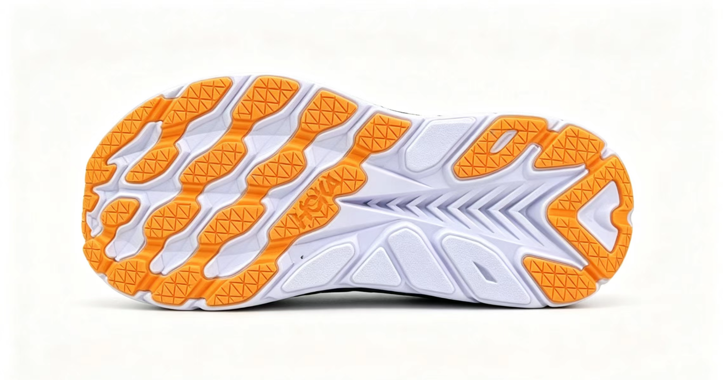 HOKA ONE ONE Clifton 8 – Light Grey / Orange Running Shoes