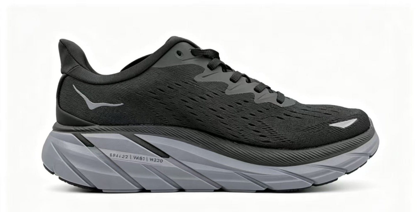 HOKA ONE ONE Clifton 8 – Black & Grey Running Shoes