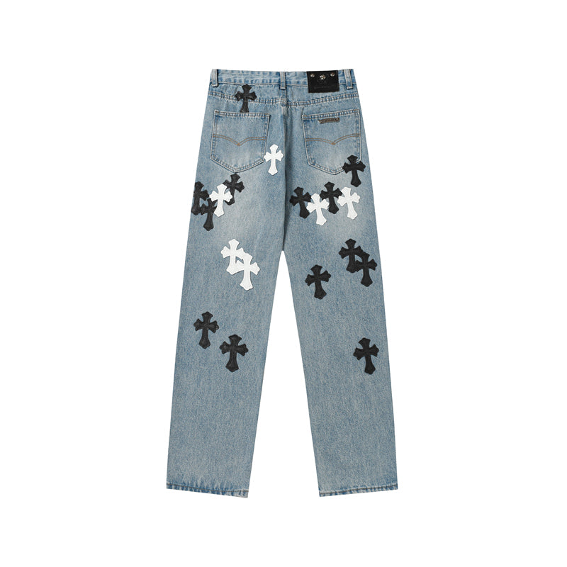 Chrome Hearts Distressed Denim Jeans | Stretch Tapered Fit
