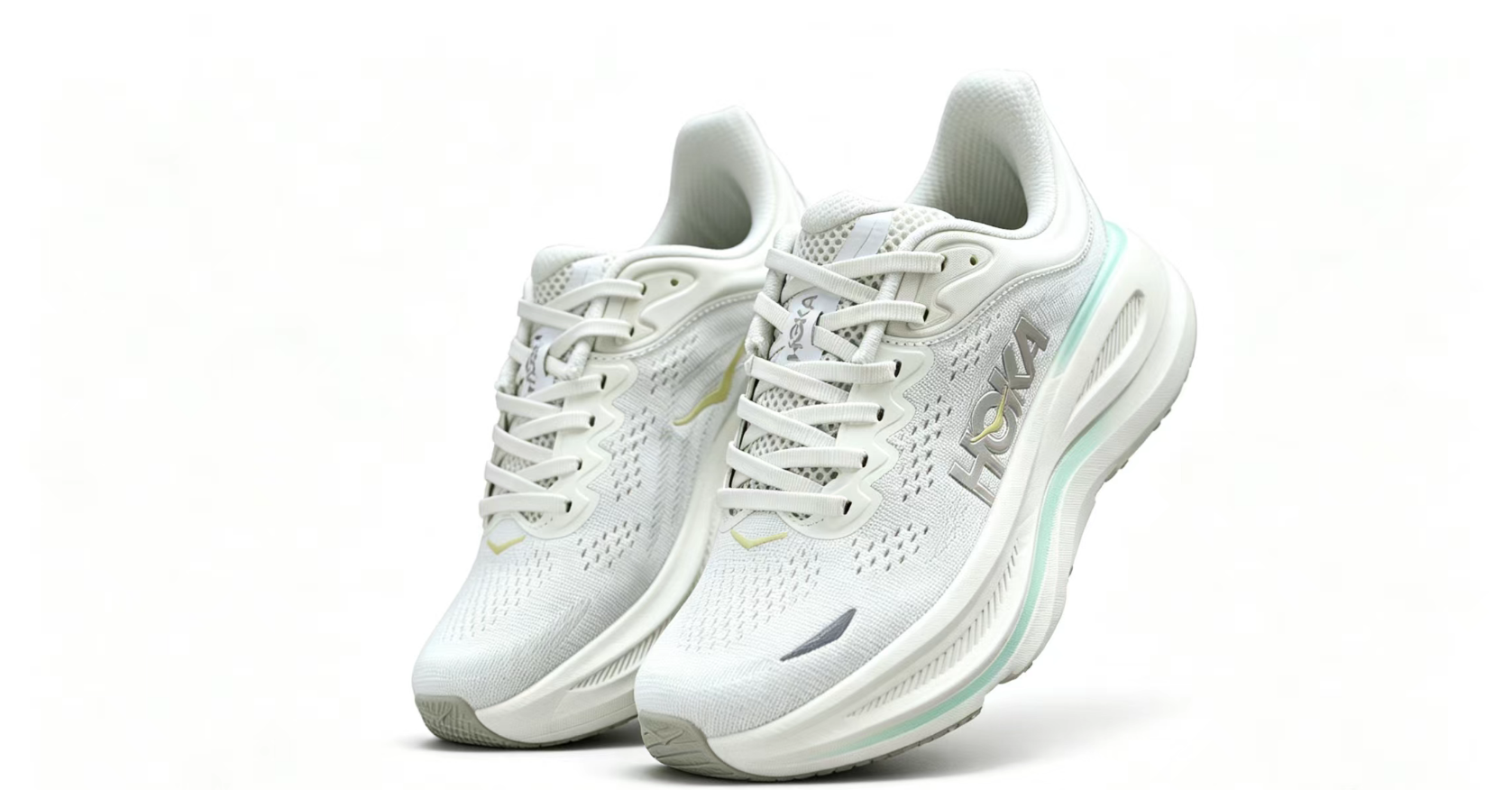 HOKA ONE ONE Bondi 9 – Cushioned Running Shoe in Light Grey & Mint