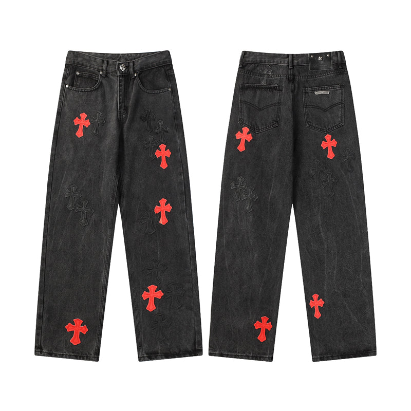 Chrome Hearts Distressed Denim Jeans | Stretch Tapered Fit