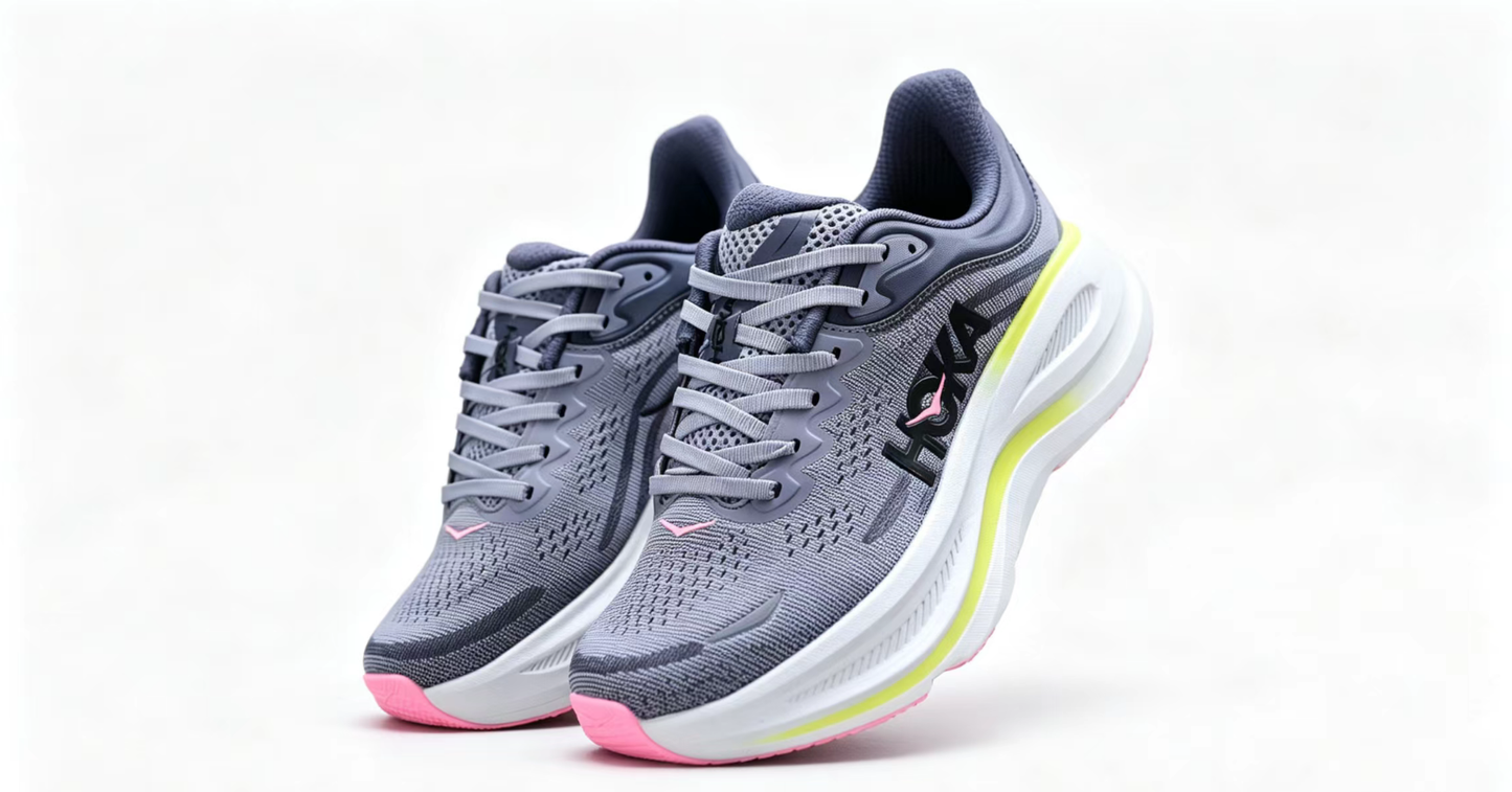 HOKA ONE ONE Bondi 9 – Cushioned Running Shoe in Dark Grey & Neon