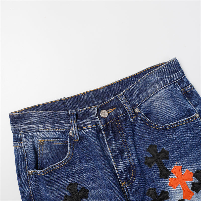 Chrome Hearts Distressed Denim Jeans | Stretch Tapered Fit