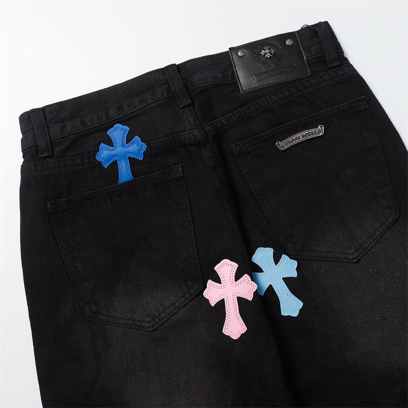 Chrome Hearts Distressed Denim Jeans | Stretch Tapered Fit