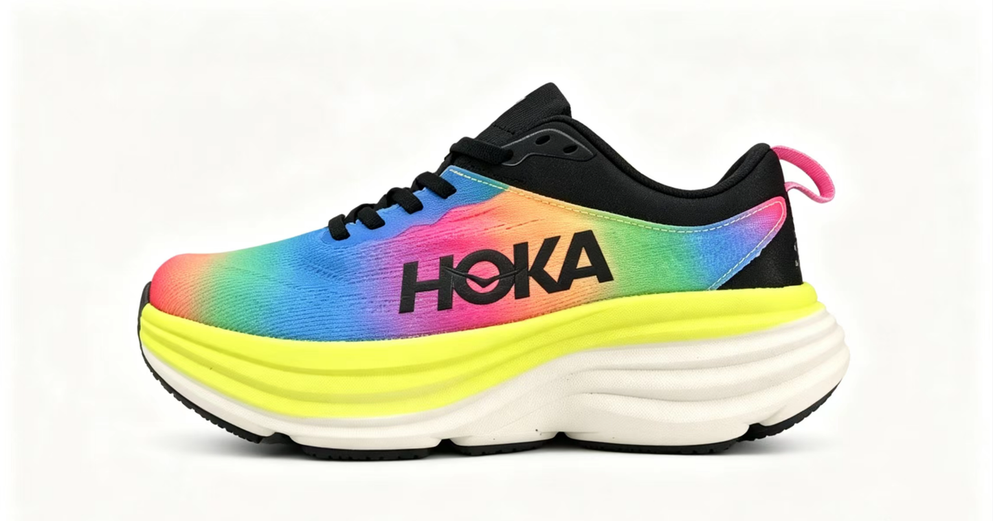 HOKA ONE ONE Bondi 8 “Rainbow Neon” Max Cushion Running Shoes