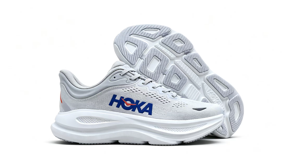 HOKA ONE ONE Bondi 9 – White Blue Cushioned Running Shoes