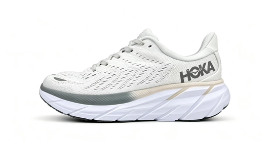 HOKA ONE ONE Clifton 8 – White / Grey Running Shoes