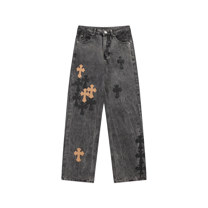 Chrome Hearts Distressed Denim Jeans | Stretch Tapered Fit