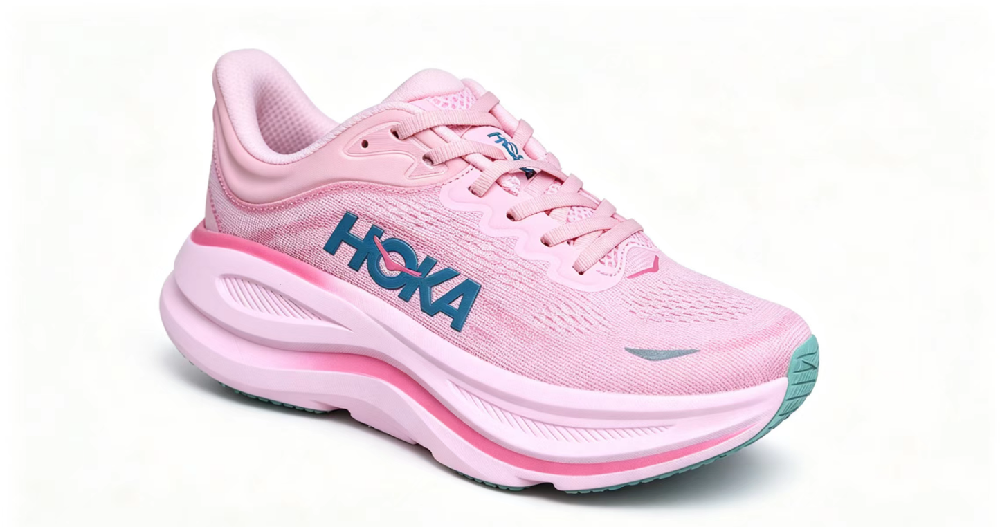 HOKA ONE ONE Bondi 9 – Cushioned Running Shoe in Pink & Blue