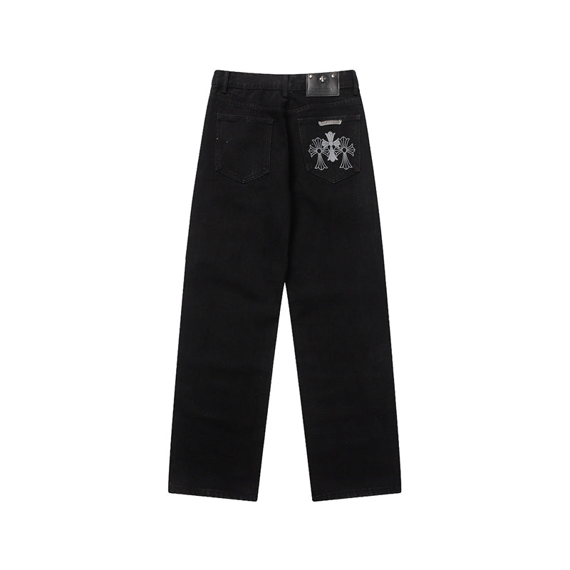 Chrome Hearts Distressed Denim Jeans | Stretch Tapered Fit