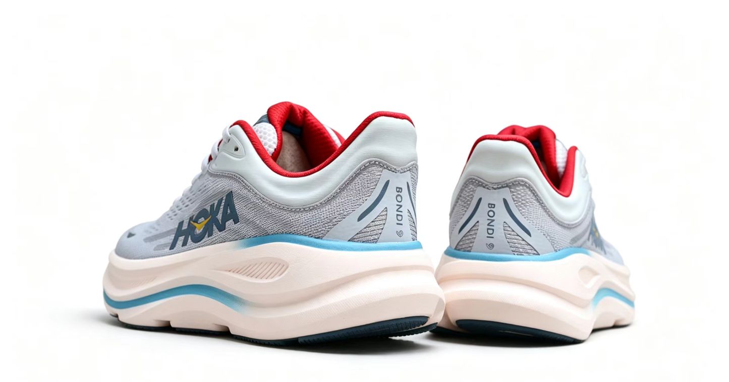 HOKA ONE ONE Bondi 9 – Cushioned Running Shoe in Grey & Red