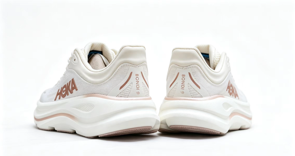 HOKA ONE ONE Bondi 9 – White Rose Gold Cushioned Running Shoes