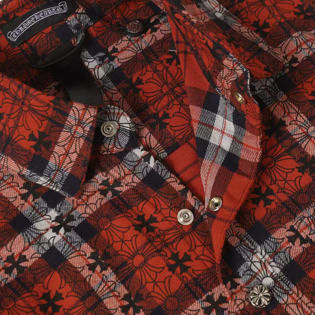 Chrome Hearts 2026 New Striped & Plaid Panel Cardigan-Style Shirt with Silver Hardware