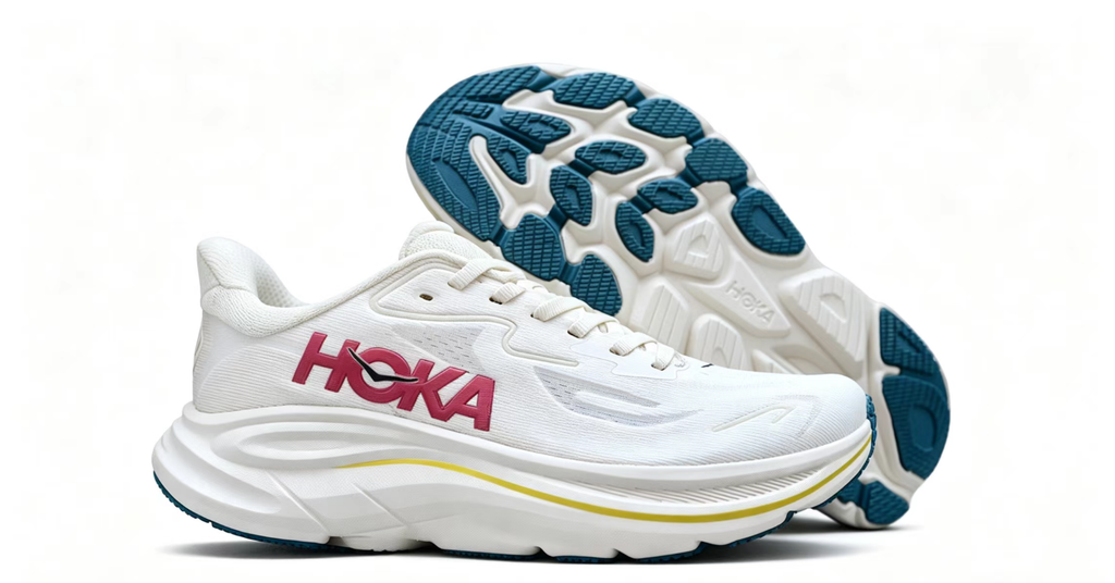 HOKA ONE ONE Clifton 10 – White & Bold Pink Running Sneaker