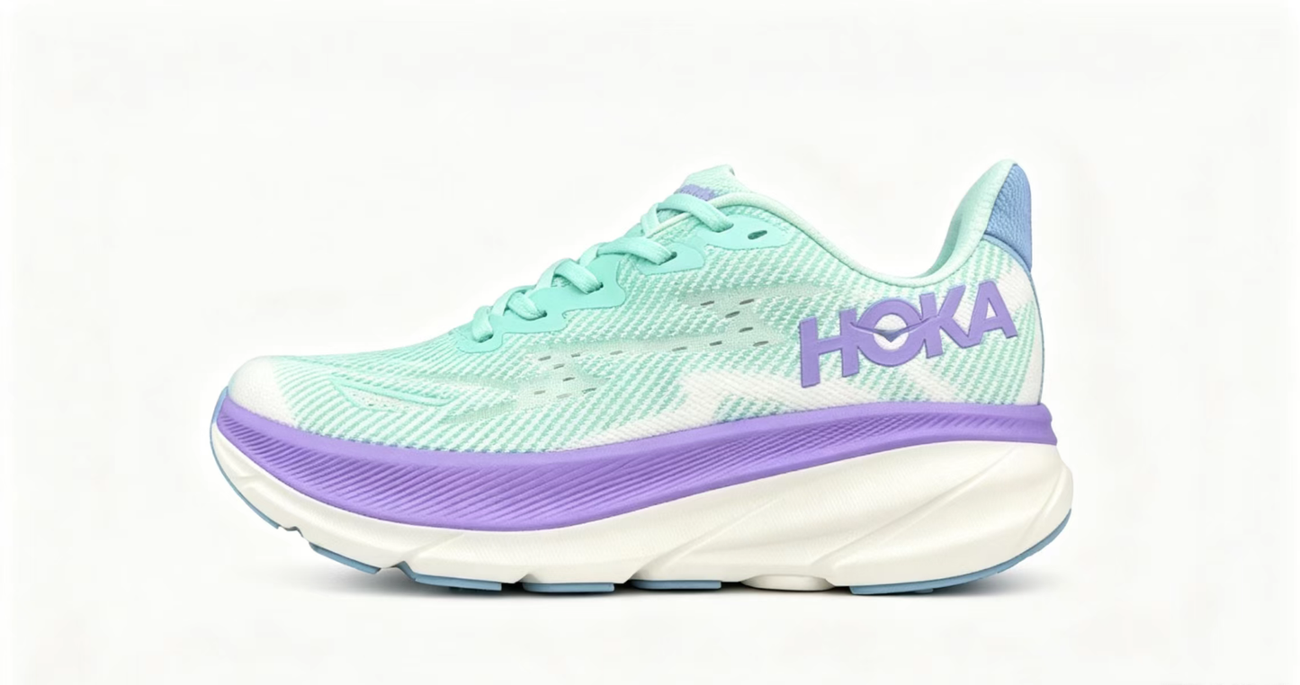 HOKA ONE ONE Clifton 9 – Mint Green/Purple | Lightweight Cushioned Running Shoes