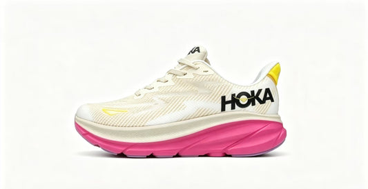 HOKA ONE ONE Clifton 9 White Yellow Pink Premium Running Shoes
