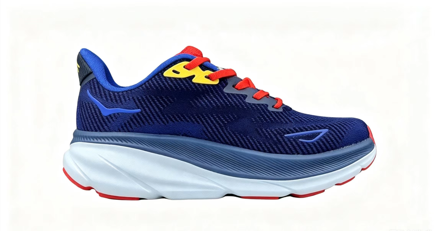 HOKA ONE ONE Clifton 9 – Poseidon/Fiery Red | Lightweight Cushioned Running Shoes