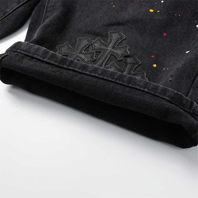 Chrome Hearts Distressed Denim Jeans | Stretch Tapered Fit