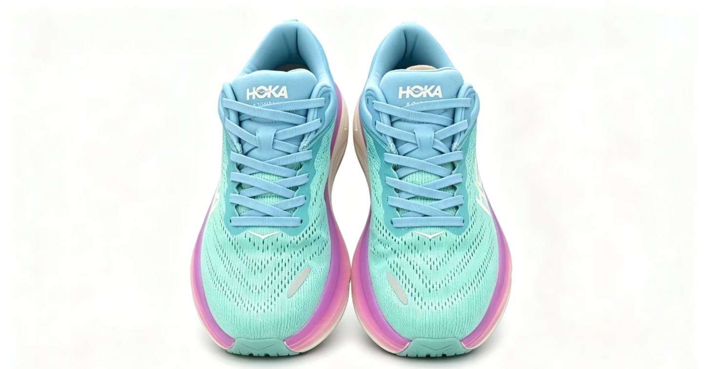 HOKA ONE ONE Bondi8 Running Shoes — Mint Blue and Purple Gradient Colorway