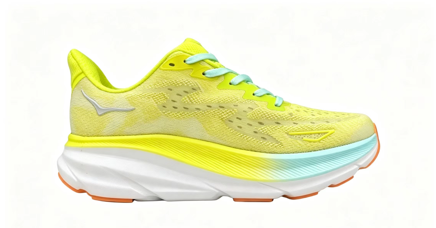 HOKA ONE ONE Clifton 9 – Yellow & Aqua Running Shoes