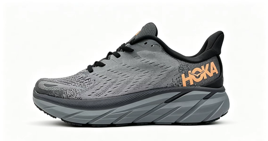 HOKA ONE ONE Clifton 8 – Black/Grey Running Shoes with Orange Accent