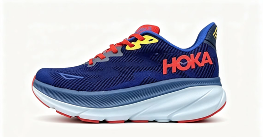 HOKA ONE ONE Clifton 9 – Poseidon/Fiery Red | Lightweight Cushioned Running Shoes