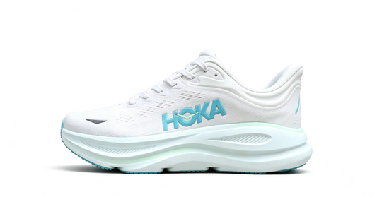 HOKA ONE ONE Bondi 9 – White / Aqua / Premium Cushioned Running Shoes