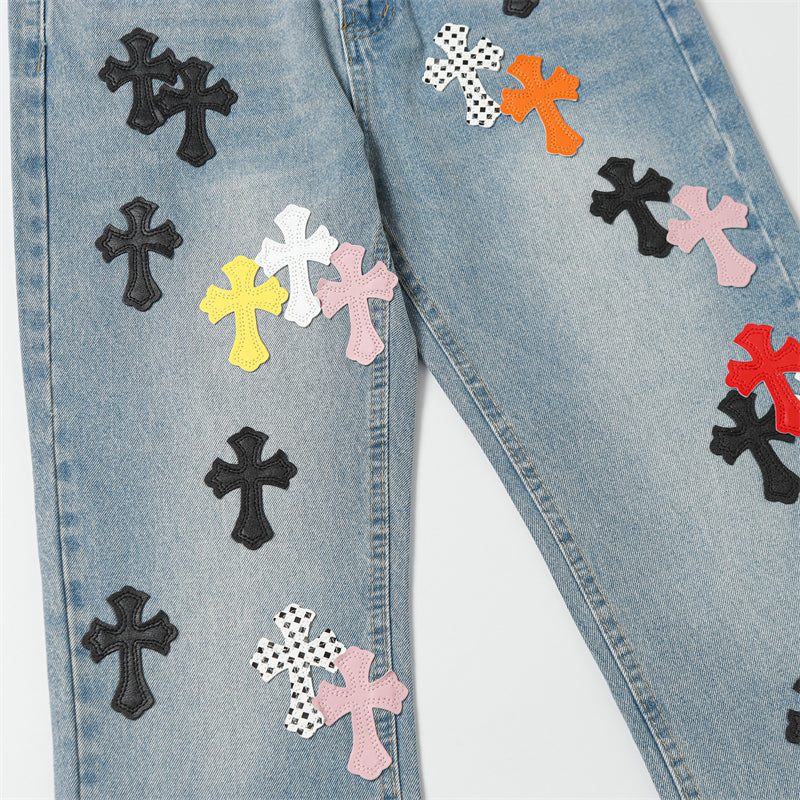 Chrome Hearts Distressed Denim Jeans | Stretch Tapered Fit