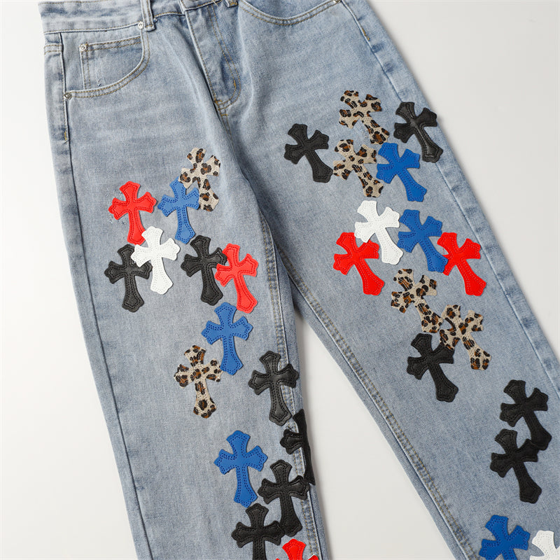 Chrome Hearts Distressed Denim Jeans | Stretch Tapered Fit