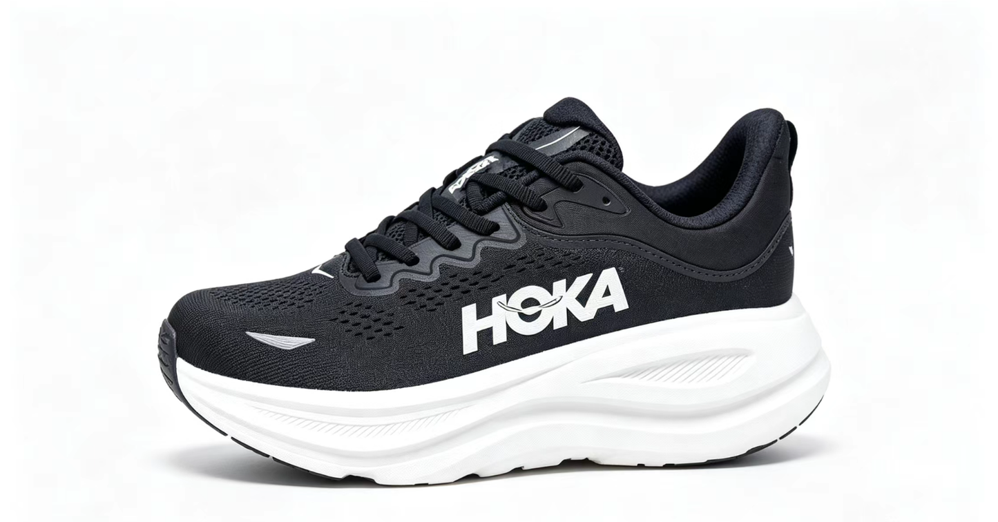 HOKA ONE ONE Bondi 9 – Black / White / Premium Cushioned Running Shoes