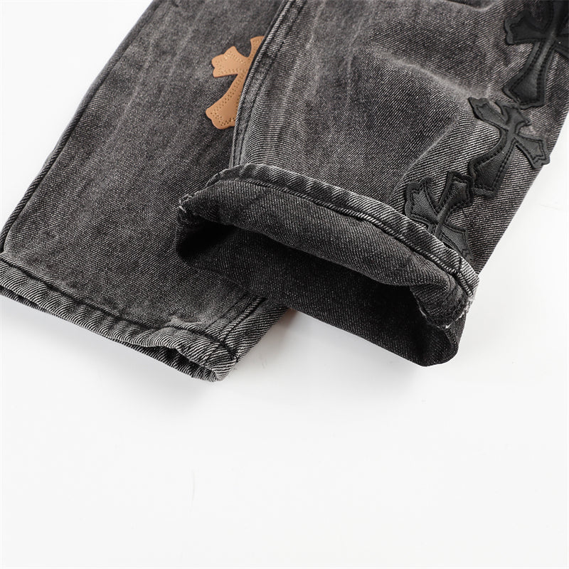 Chrome Hearts Distressed Denim Jeans | Stretch Tapered Fit