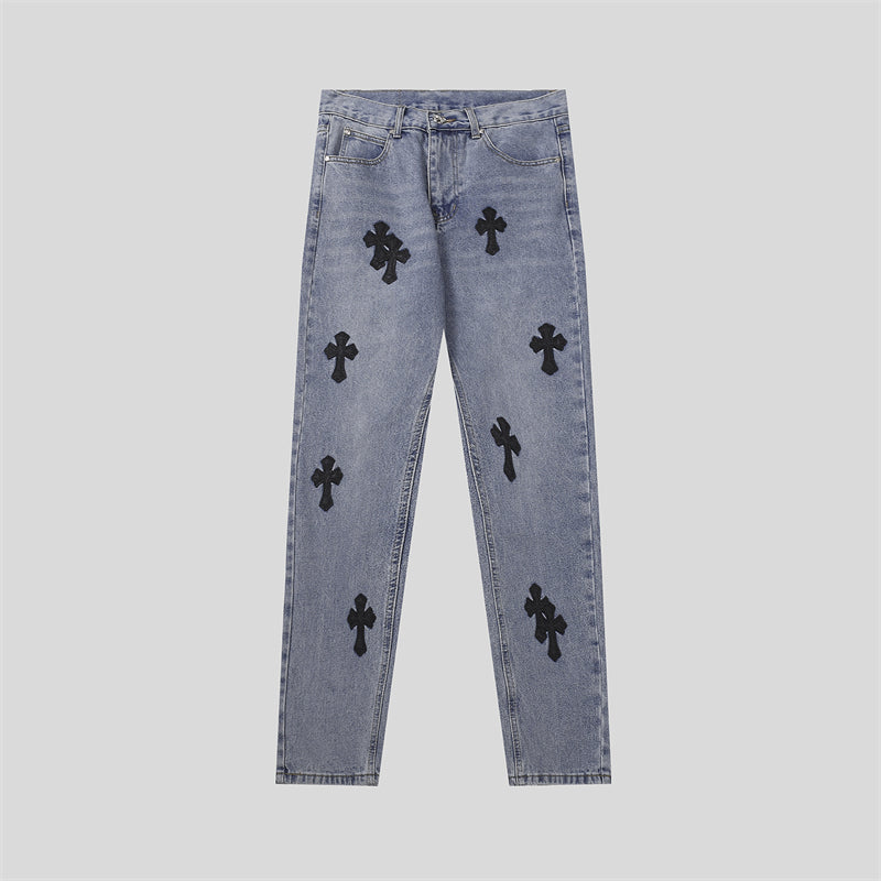 Chrome Hearts Distressed Denim Jeans | Stretch Tapered Fit