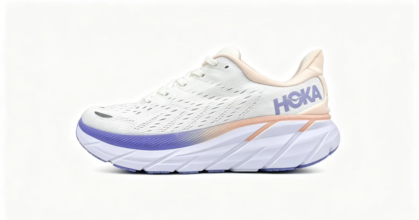 HOKA ONE ONE Clifton 8 – White & Purple Running Shoes