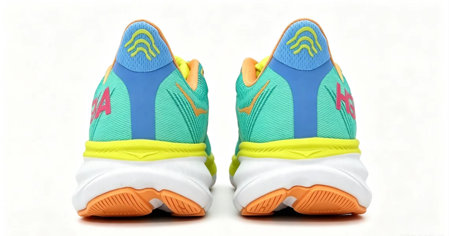 HOKA ONE ONE Clifton 9 – Aqua & Neon Yellow Running Shoes