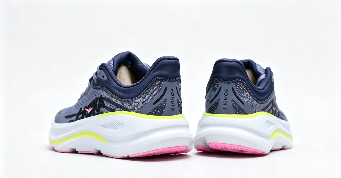 HOKA ONE ONE Bondi 9 – Cushioned Running Shoe in Dark Grey & Neon