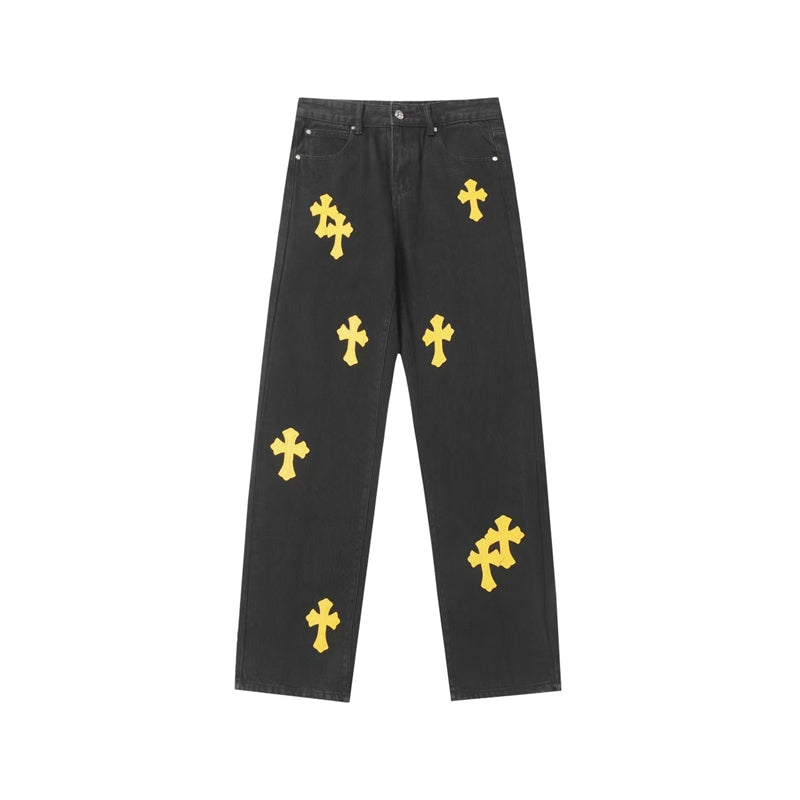 Chrome Hearts Distressed Denim Jeans | Stretch Tapered Fit