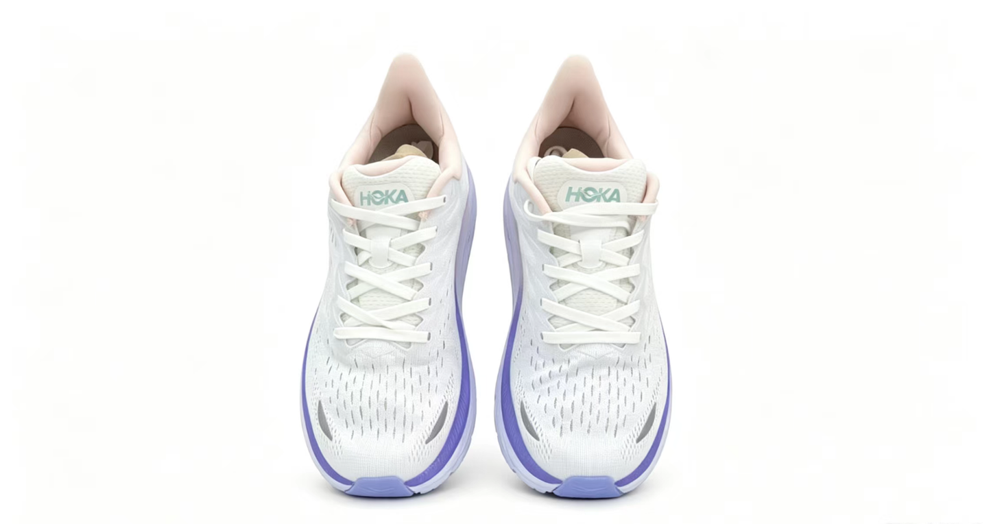 HOKA ONE ONE Clifton 8 – White & Purple Running Shoes
