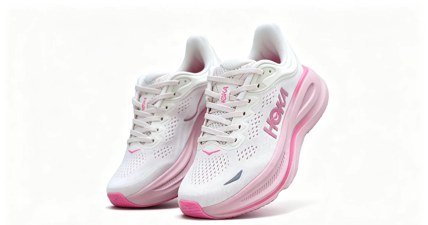 HOKA ONE ONE Bondi 9 – Cushioned Running Shoe in Pink & White