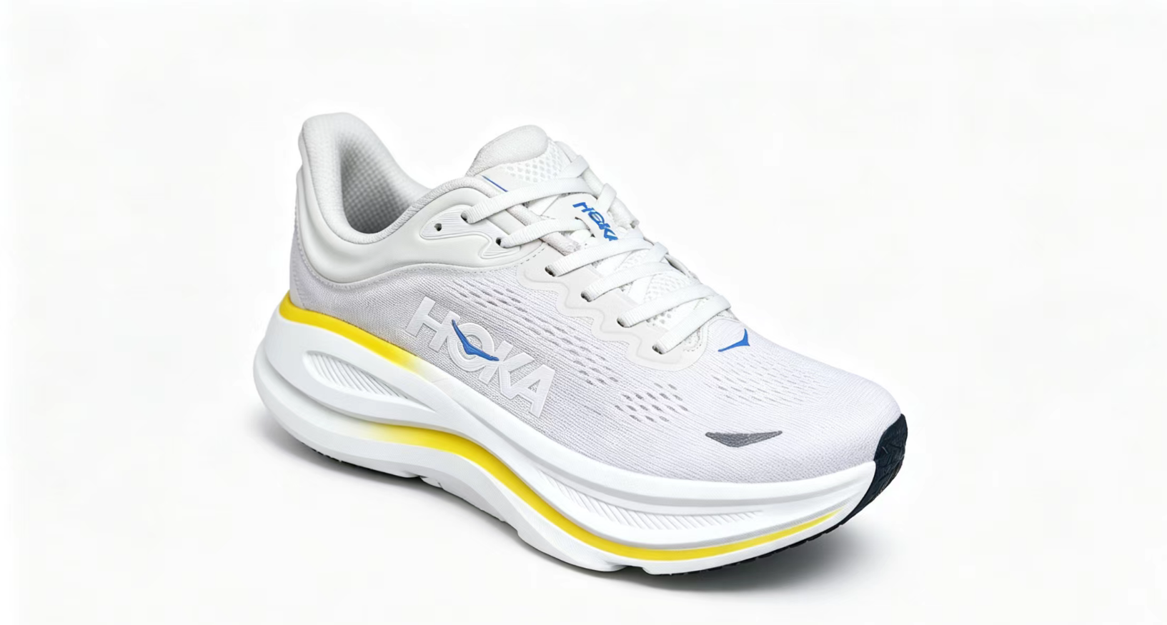 HOKA ONE ONE Bondi 9 – Cushioned Running Shoe in White & Yellow