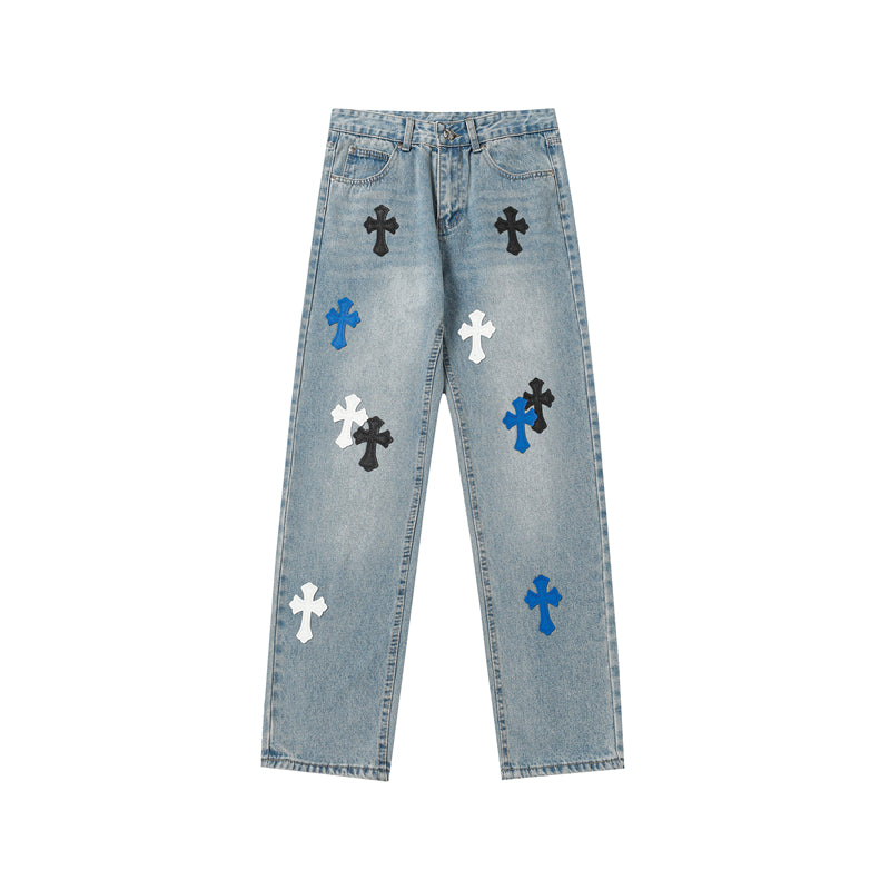 Chrome Hearts Distressed Denim Jeans | Stretch Tapered Fit