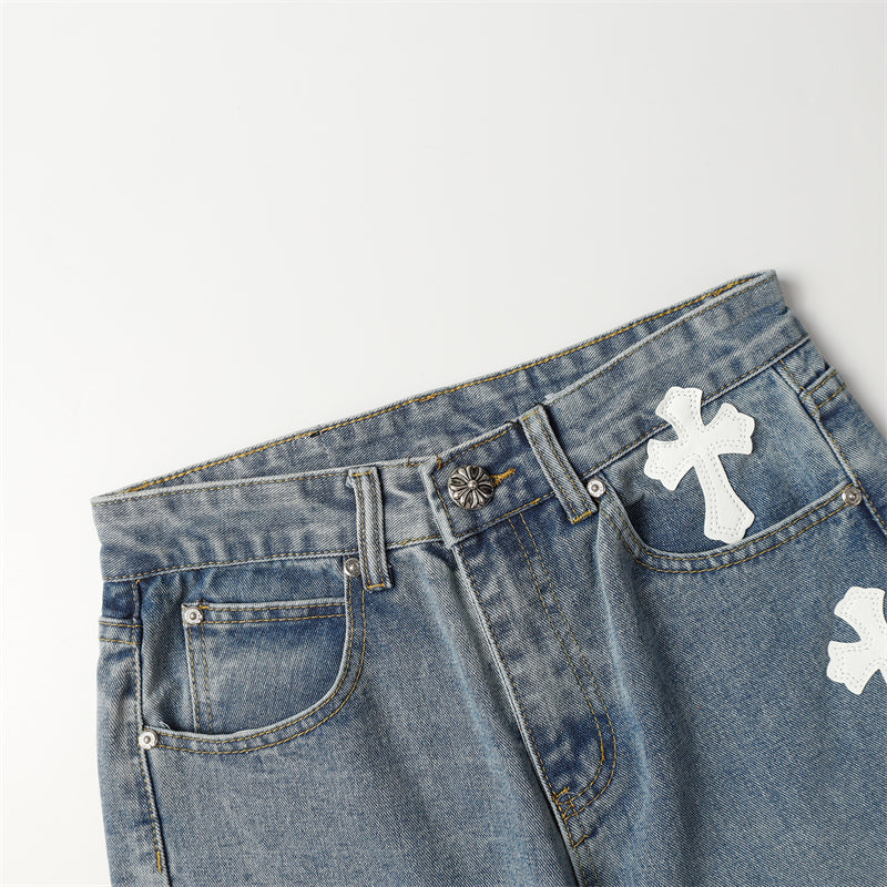 Chrome Hearts Distressed Denim Jeans | Stretch Tapered Fit