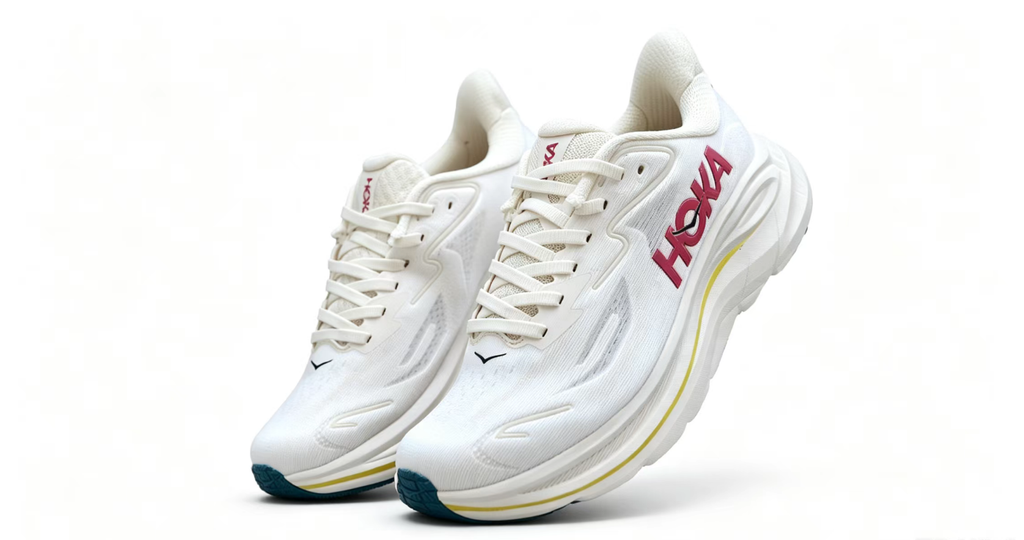 HOKA ONE ONE Clifton 10 – White & Bold Pink Running Sneaker