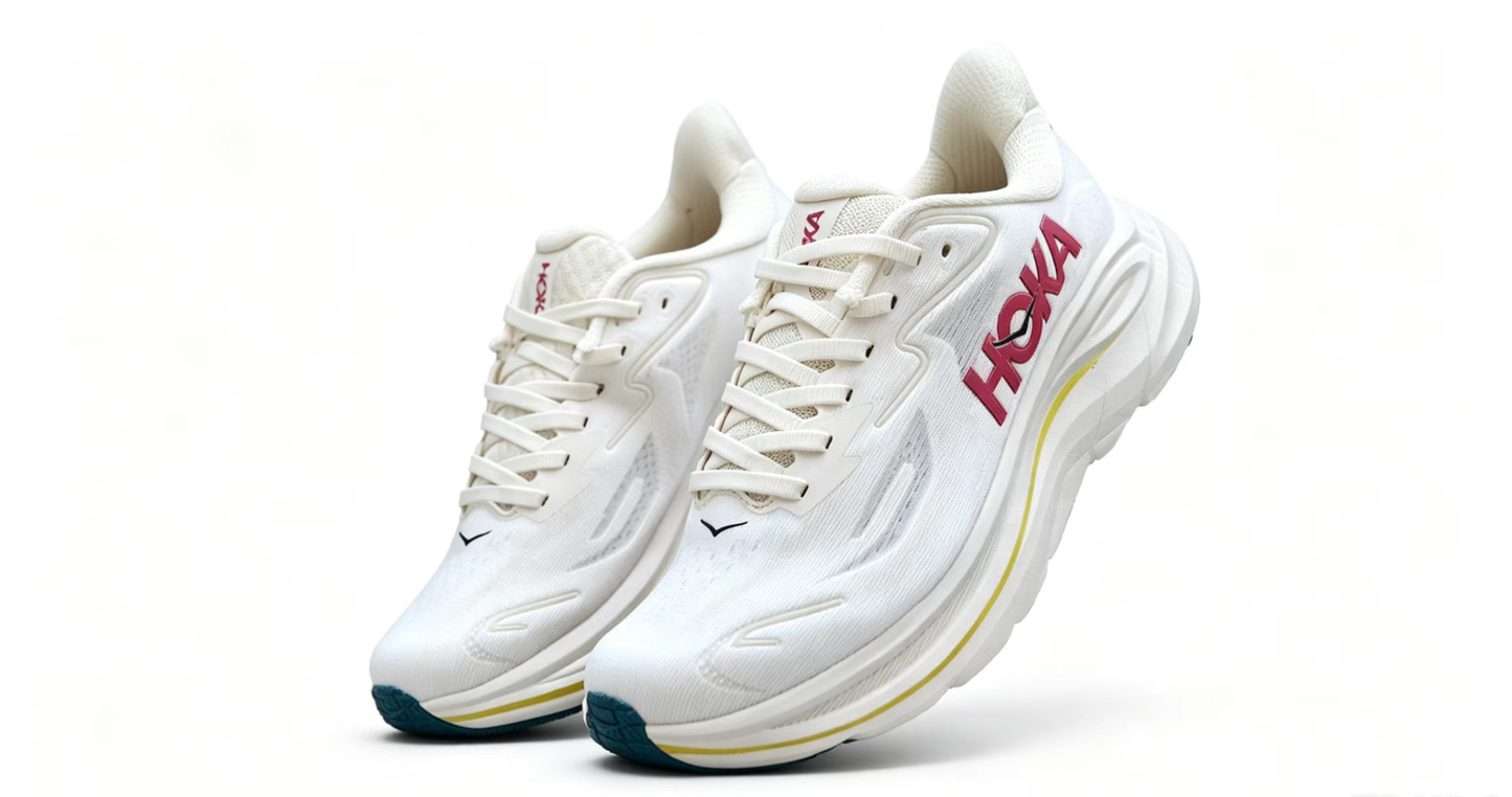 HOKA ONE ONE Clifton 10 – White & Bold Pink Running Sneaker