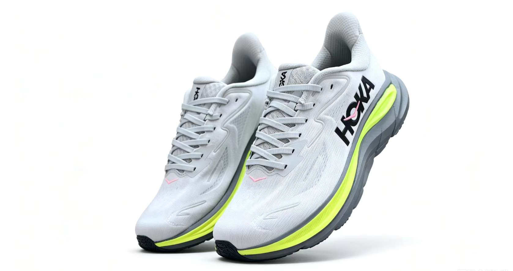 HOKA ONE ONE Clifton 10 – White & Neon Yellow Lightweight Running Sneaker