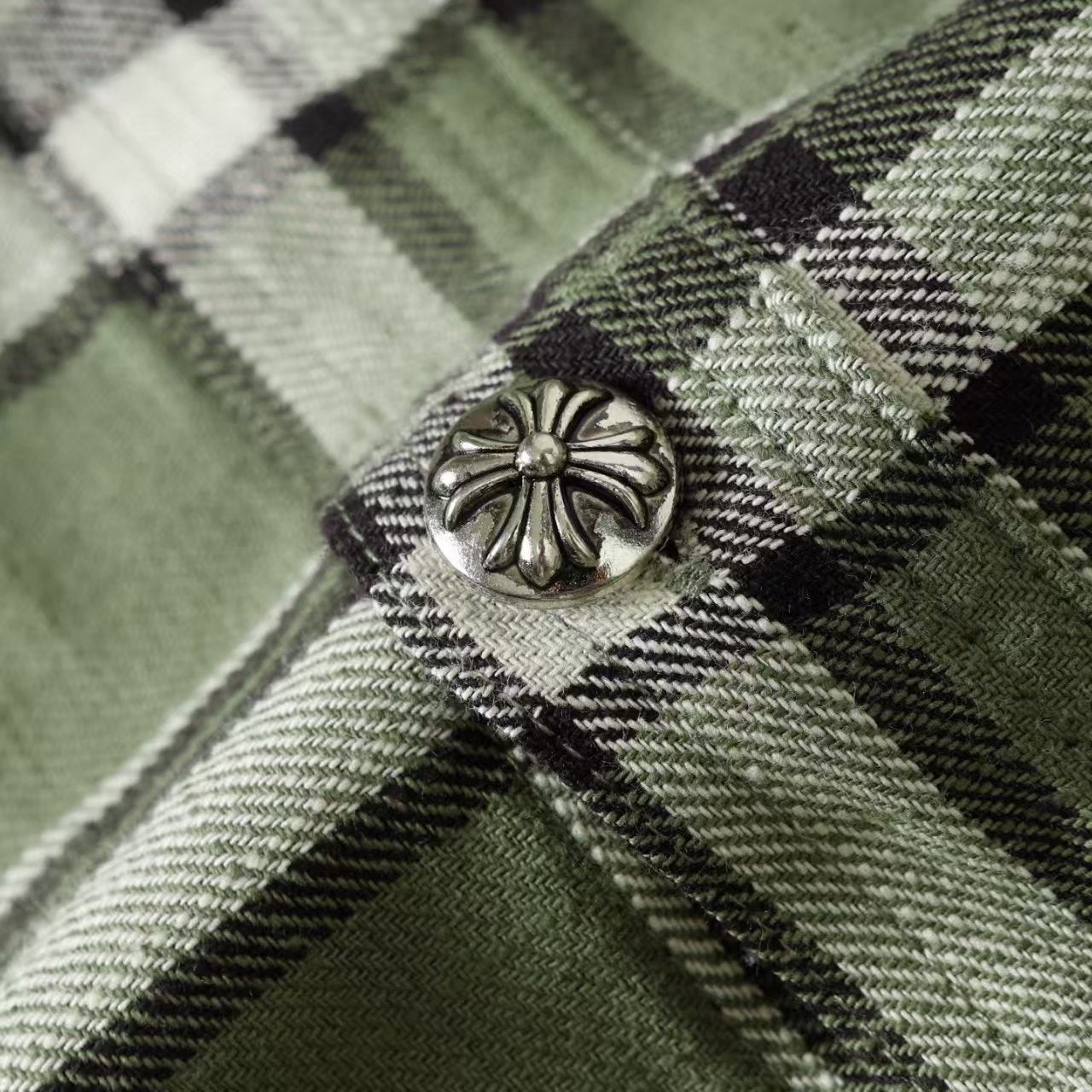 Chrome Hearts 2026 New Striped & Plaid Panel Cardigan-Style Shirt with Silver Hardware